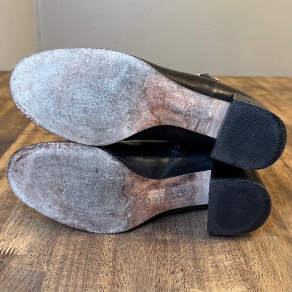 Tory Burch Sophia Ankle Boots Leather Heel Gold Logo Buckle Black Size 10.5 - Picture 10 of 12